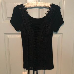 Lace up detailed black shirt